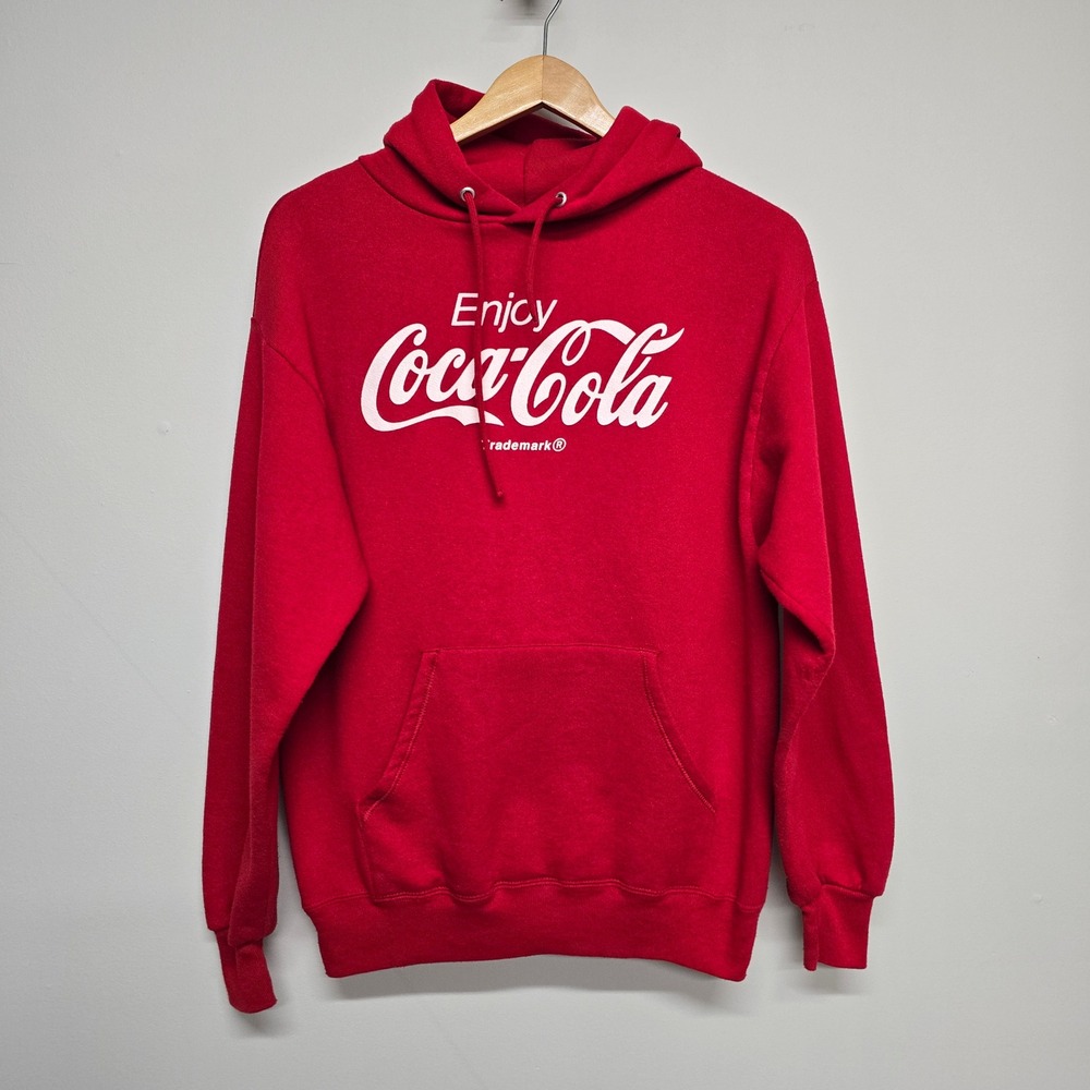 Jerzees Coca-Cola Hoodie Mens Large Red Cotton Blend Graphic Retro Streetwear